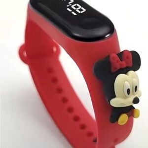 Red Kids Silicone Watch with Cartoon Mouse Charm